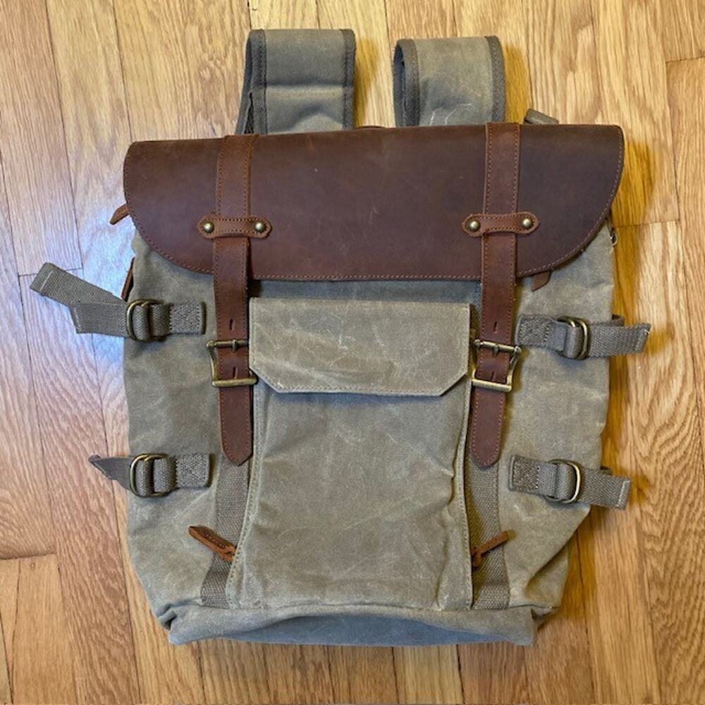 Waterproof Waxed Canvas DSLR Camera Unisex Multi Functional Backpack Bag